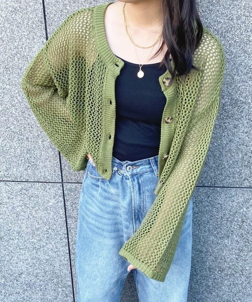 apres jour(アプレジュール)の「2WAYメッシュカーデ【ZOZOTOWN限定アイテム】(カーディガン/ボレロ・レディース・グリーン/アイボリー/オレンジ/ブラック・フリー/X-LARGE)」の5枚目の写真