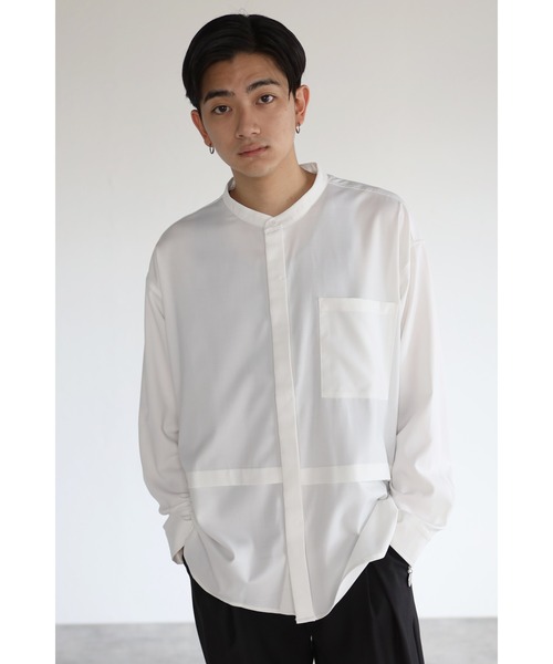 CREARE -LINO-(クレアーレリノ)の「とろみ レイヤード風 バンドーカラーシャツ(シャツ/ブラウス・メンズ・ホワイト/ブラック/ダークブラウン・M/L)」の2枚目の写真