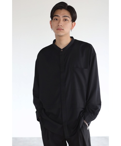 CREARE -LINO-(クレアーレリノ)の「とろみ レイヤード風 バンドーカラーシャツ(シャツ/ブラウス・メンズ・ホワイト/ブラック/ダークブラウン・M/L)」の1枚目の写真