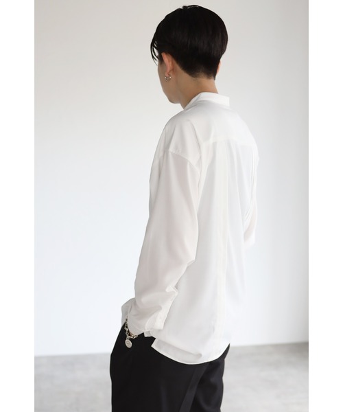 CREARE -LINO-(クレアーレリノ)の「とろみ レイヤード風 バンドーカラーシャツ(シャツ/ブラウス・メンズ・ホワイト/ブラック/ダークブラウン・M/L)」の5枚目の写真