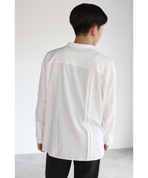 CREARE -LINO-(クレアーレリノ)の「とろみ レイヤード風 バンドーカラーシャツ(シャツ/ブラウス・メンズ・ホワイト/ブラック/ダークブラウン・M/L)」の6枚目の写真