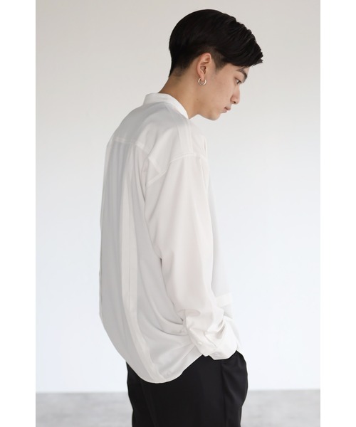 CREARE -LINO-(クレアーレリノ)の「とろみ レイヤード風 バンドーカラーシャツ(シャツ/ブラウス・メンズ・ホワイト/ブラック/ダークブラウン・M/L)」の7枚目の写真