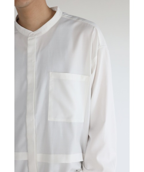 CREARE -LINO-(クレアーレリノ)の「とろみ レイヤード風 バンドーカラーシャツ(シャツ/ブラウス・メンズ・ホワイト/ブラック/ダークブラウン・M/L)」の8枚目の写真