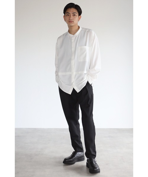 CREARE -LINO-(クレアーレリノ)の「とろみ レイヤード風 バンドーカラーシャツ(シャツ/ブラウス・メンズ・ホワイト/ブラック/ダークブラウン・M/L)」の11枚目の写真