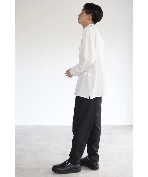 CREARE -LINO-(クレアーレリノ)の「とろみ レイヤード風 バンドーカラーシャツ(シャツ/ブラウス・メンズ・ホワイト/ブラック/ダークブラウン・M/L)」の12枚目の写真