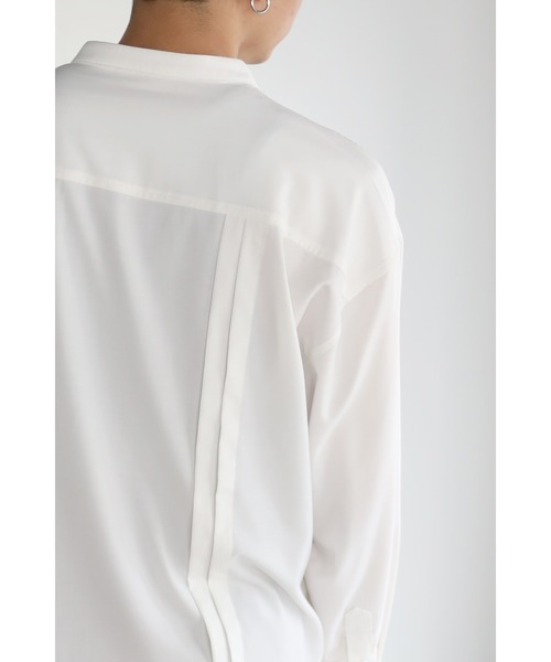 CREARE -LINO-(クレアーレリノ)の「とろみ レイヤード風 バンドーカラーシャツ(シャツ/ブラウス・メンズ・ホワイト/ブラック/ダークブラウン・M/L)」の9枚目の写真