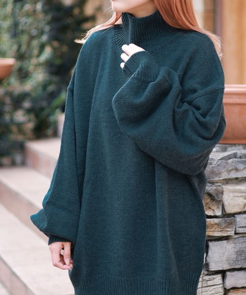 Bling Leads(ブリングリーズ)の「5ゲージ オーバーサイズハイネックニット(ニット/セーター・レディース・ブラック/ブラウン/グリーン/ベージュ・LARGE/MEDIUM/X-LARGE/SMALL)」の12枚目の写真