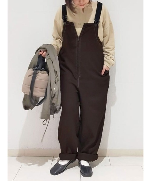 Samansa Mos2 blue（サマンサモスモスブルー）の「フロントジップサロペット（サロペット/オーバーオール・レディース・ブラウン/ブラック/ライトベージュ・ﾌﾘ-）」の2枚目の写真