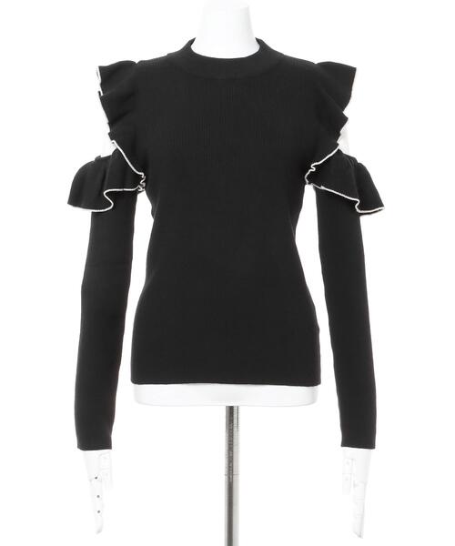 INGNI（イング）の「配色フリルニット長袖（ニット/セーター・レディース・ホワイト×ブラック/ワイン系4/ブラック×ホワイト/ベージュ系2・M）」の10枚目の写真