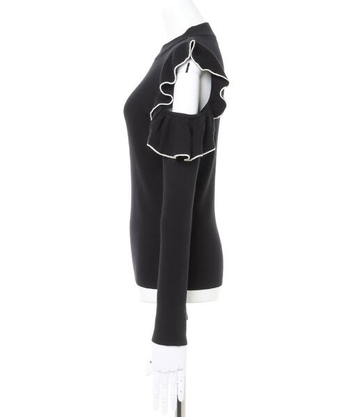 INGNI（イング）の「配色フリルニット長袖（ニット/セーター・レディース・ホワイト×ブラック/ワイン系4/ブラック×ホワイト/ベージュ系2・M）」の5枚目の写真