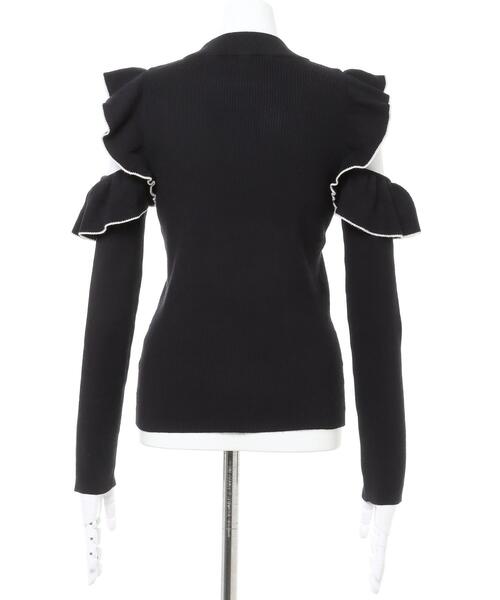 INGNI（イング）の「配色フリルニット長袖（ニット/セーター・レディース・ホワイト×ブラック/ワイン系4/ブラック×ホワイト/ベージュ系2・M）」の6枚目の写真