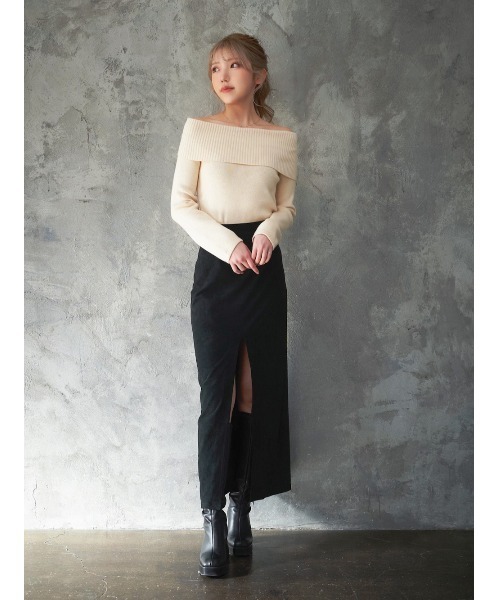 Darich ダーリッチ　DDロゴワンショルニットトップス　ブラック ダーリッチ Darich DDロゴワンショルニットトップス （ブラック