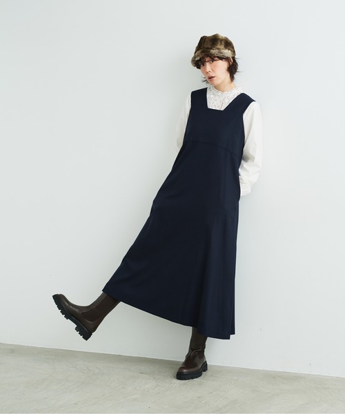 note et silence (ノートエシロンス)の「【 AMB100貨 】サキソニーノースリワンピース(ワンピース・レディース・ネイビー/キナリ/テラコッタ・1/2)」の12枚目の写真