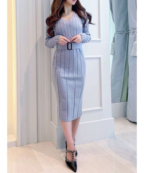 RESEXXY（リゼクシー）の「タイトミディニットワンピース（ワンピース・レディース・ブラック/ベージュ/ブルー/モカ・FREE）」の4枚目の写真