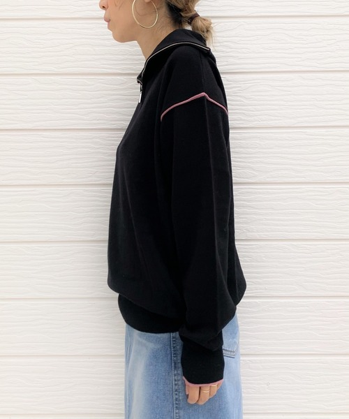 Q（キュー）の「ハーフジップニット（ニット/セーター・レディース・ライトグレー/ブラック/フューシャピンク・MEDIUM）」の5枚目の写真