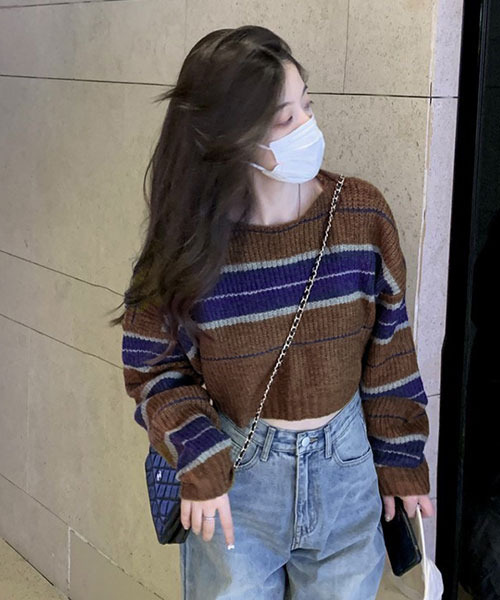 c.u.l(シーユーエル)の「マルチボーダークロップド丈ニット culw139(ニット/セーター・レディース・ブラウン・FREE)」の7枚目の写真