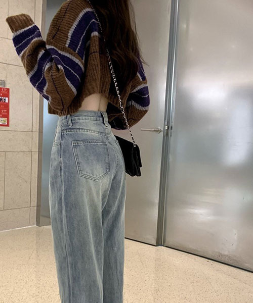 c.u.l(シーユーエル)の「マルチボーダークロップド丈ニット culw139(ニット/セーター・レディース・ブラウン・FREE)」の6枚目の写真