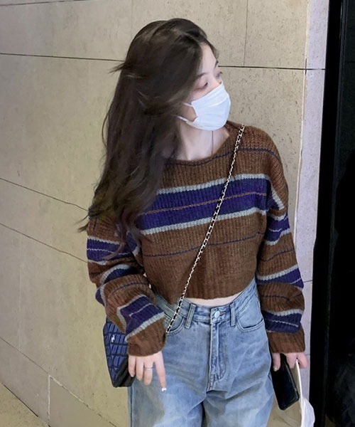 c.u.l(シーユーエル)の「マルチボーダークロップド丈ニット culw139(ニット/セーター・レディース・ブラウン・FREE)」の14枚目の写真