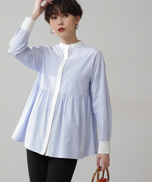 N.(N. Natural Beauty Basic)(エヌエヌナチュラルビューティーベーシック)の「◆ペプラムバンドカラーシャツ(シャツ/ブラウス・レディース・オフホワイト/ブルー系その他/レッド系その他/ブラック系その他・MEDIUM)」の4枚目の写真