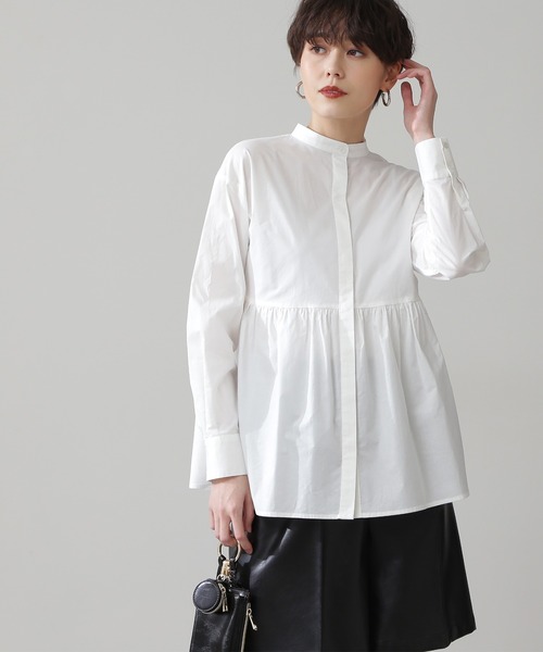 N.(N. Natural Beauty Basic)(エヌエヌナチュラルビューティーベーシック)の「◆ペプラムバンドカラーシャツ(シャツ/ブラウス・レディース・オフホワイト/ブルー系その他/レッド系その他/ブラック系その他・MEDIUM)」の2枚目の写真
