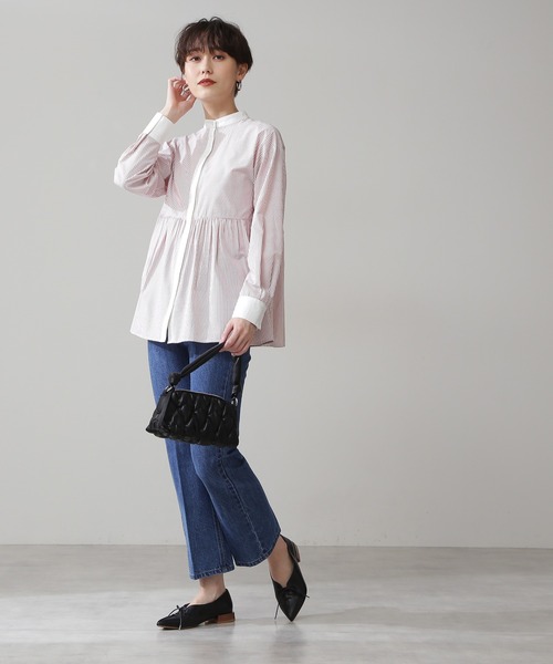 N.(N. Natural Beauty Basic)(エヌエヌナチュラルビューティーベーシック)の「◆ペプラムバンドカラーシャツ(シャツ/ブラウス・レディース・オフホワイト/ブルー系その他/レッド系その他/ブラック系その他・MEDIUM)」の5枚目の写真