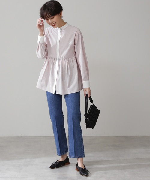 N.(N. Natural Beauty Basic)(エヌエヌナチュラルビューティーベーシック)の「◆ペプラムバンドカラーシャツ(シャツ/ブラウス・レディース・オフホワイト/ブルー系その他/レッド系その他/ブラック系その他・MEDIUM)」の7枚目の写真