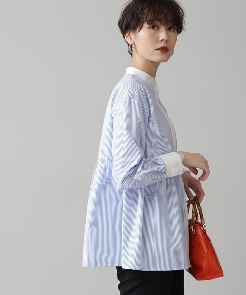 N.(N. Natural Beauty Basic)(エヌエヌナチュラルビューティーベーシック)の「◆ペプラムバンドカラーシャツ(シャツ/ブラウス・レディース・オフホワイト/ブルー系その他/レッド系その他/ブラック系その他・MEDIUM)」の8枚目の写真