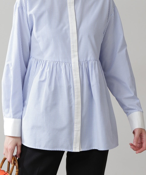 N.(N. Natural Beauty Basic)(エヌエヌナチュラルビューティーベーシック)の「◆ペプラムバンドカラーシャツ(シャツ/ブラウス・レディース・オフホワイト/ブルー系その他/レッド系その他/ブラック系その他・MEDIUM)」の10枚目の写真