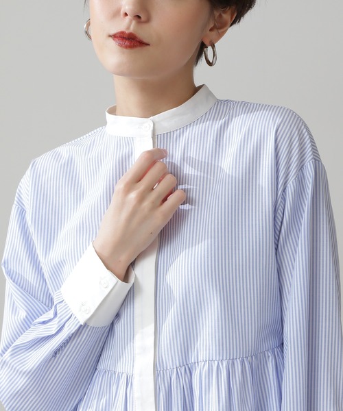 N.(N. Natural Beauty Basic)(エヌエヌナチュラルビューティーベーシック)の「◆ペプラムバンドカラーシャツ(シャツ/ブラウス・レディース・オフホワイト/ブルー系その他/レッド系その他/ブラック系その他・MEDIUM)」の12枚目の写真