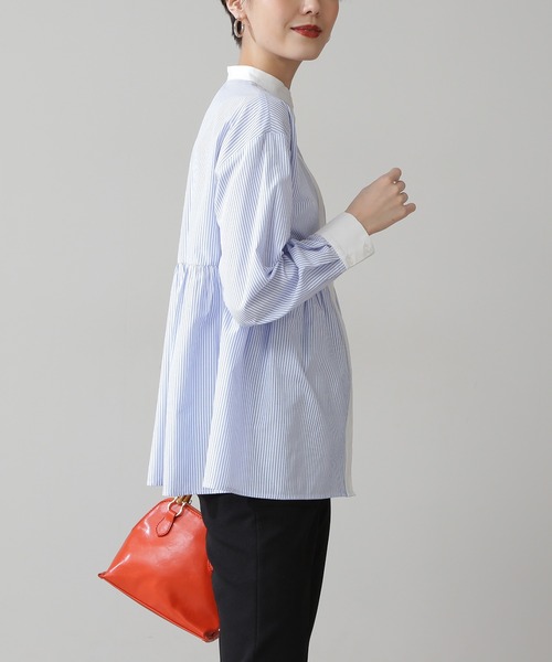 N.(N. Natural Beauty Basic)(エヌエヌナチュラルビューティーベーシック)の「◆ペプラムバンドカラーシャツ(シャツ/ブラウス・レディース・オフホワイト/ブルー系その他/レッド系その他/ブラック系その他・MEDIUM)」の15枚目の写真