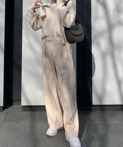 junoah(ジュノア)の「ダブルタックスラックスパンツ(スラックス・レディース・アイボリー/ブラック/モカ/ネイビー/ライム/イエロー/チャコール・LARGE/X-LARGE/MEDIUM)」の19枚目の写真