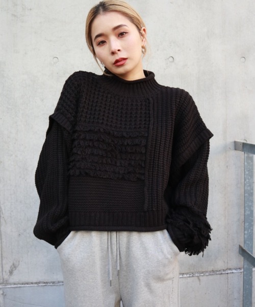 FIG&VIPER（フィグアンドバイパー）の「編地切替ショートニットTOP（ニット/セーター・レディース・ブラック/ブルー/アイボリー・FREE）」の12枚目の写真