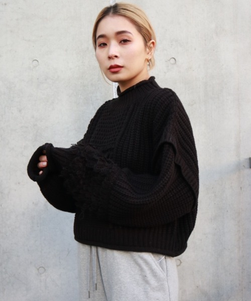 FIG&VIPER（フィグアンドバイパー）の「編地切替ショートニットTOP（ニット/セーター・レディース・ブラック/ブルー/アイボリー・FREE）」の10枚目の写真