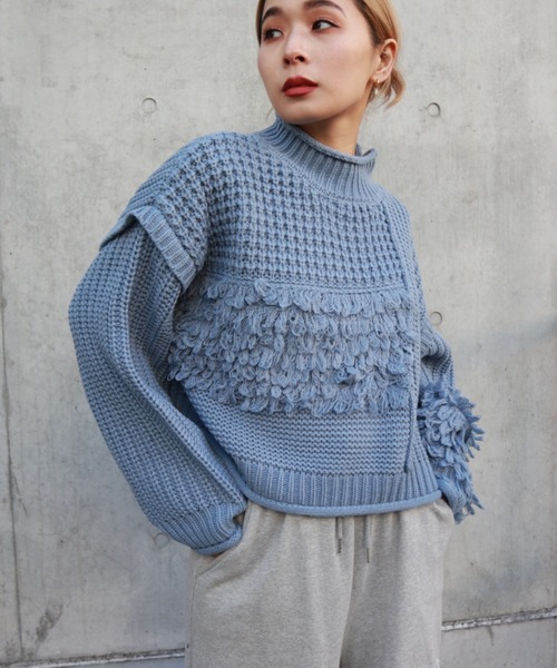 FIG&VIPER（フィグアンドバイパー）の「編地切替ショートニットTOP（ニット/セーター・レディース・ブラック/ブルー/アイボリー・FREE）」の6枚目の写真