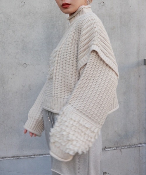 FIG&VIPER（フィグアンドバイパー）の「編地切替ショートニットTOP（ニット/セーター・レディース・ブラック/ブルー/アイボリー・FREE）」の15枚目の写真