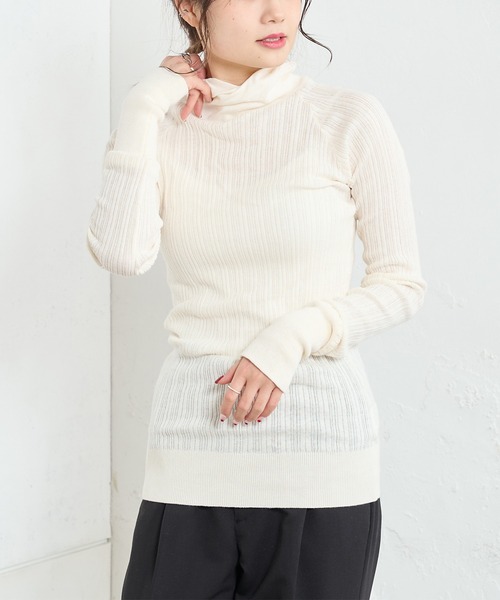 PUAL CE CIN（ピュアルセシン）の「綿針抜きハイネックリブインナー（Tシャツ/カットソー・レディース・ブラック/グレー/オフホワイト/ミント・FREE）」の5枚目の写真