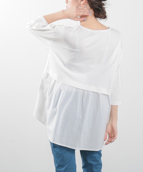 Honeys(ハニーズ)の「異素材使いロゴチュニック(Tシャツ/カットソー・レディース・ラベンダー/ライトベージュ/オフホワイト/ブラック/スミクロ・L/LL/M)」の8枚目の写真
