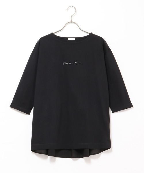 Honeys(ハニーズ)の「異素材使いロゴチュニック(Tシャツ/カットソー・レディース・ラベンダー/ライトベージュ/オフホワイト/ブラック/スミクロ・L/LL/M)」の13枚目の写真