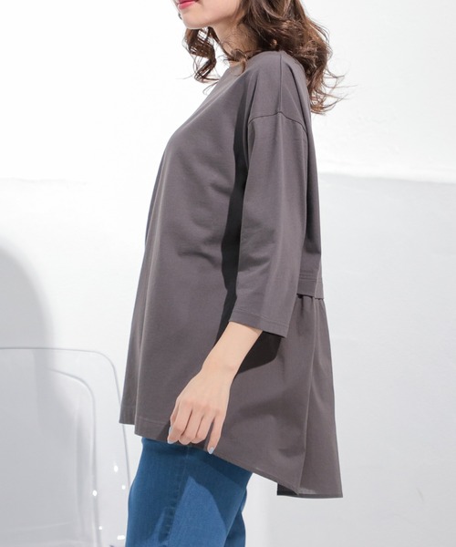 Honeys(ハニーズ)の「異素材使いロゴチュニック(Tシャツ/カットソー・レディース・ラベンダー/ライトベージュ/オフホワイト/ブラック/スミクロ・L/LL/M)」の16枚目の写真