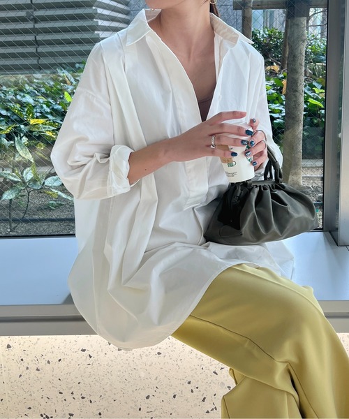 StyleSea(スタイルシー)の「コットンブロードバックオープンブラウス(シャツ/ブラウス・レディース・ホワイト/グリーン/ブラック/ライトブルー・MEDIUM)」の2枚目の写真