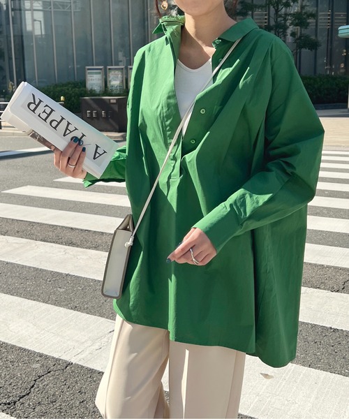 StyleSea(スタイルシー)の「コットンブロードバックオープンブラウス(シャツ/ブラウス・レディース・ホワイト/グリーン/ブラック/ライトブルー・MEDIUM)」の4枚目の写真