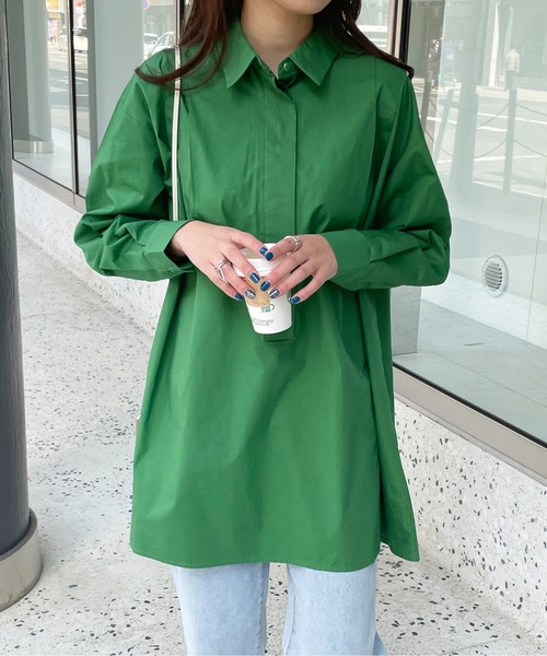 StyleSea(スタイルシー)の「コットンブロードバックオープンブラウス(シャツ/ブラウス・レディース・ホワイト/グリーン/ブラック/ライトブルー・MEDIUM)」の9枚目の写真