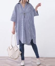ストライプロングシャツ シャツワンピース