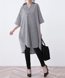 ストライプロングシャツ シャツワンピース