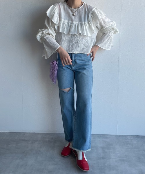 w closet(ダブルクローゼット)の「【SETUP対応】2WAYフリルプルオーバー(シャツ/ブラウス・レディース・オフホワイト/イエロー/グリーン・FREE)」の5枚目の写真