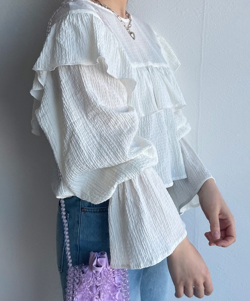 w closet(ダブルクローゼット)の「【SETUP対応】2WAYフリルプルオーバー(シャツ/ブラウス・レディース・オフホワイト/イエロー/グリーン・FREE)」の6枚目の写真