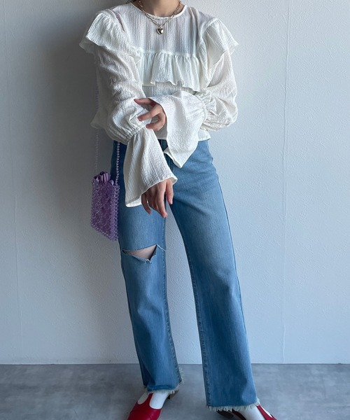 w closet(ダブルクローゼット)の「【SETUP対応】2WAYフリルプルオーバー(シャツ/ブラウス・レディース・オフホワイト/イエロー/グリーン・FREE)」の14枚目の写真