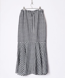 スカート FRENCH LINEN LONG FLARE SKIRT CHECK FRENCH LINEN LONG FLARE SKIRT CHECK