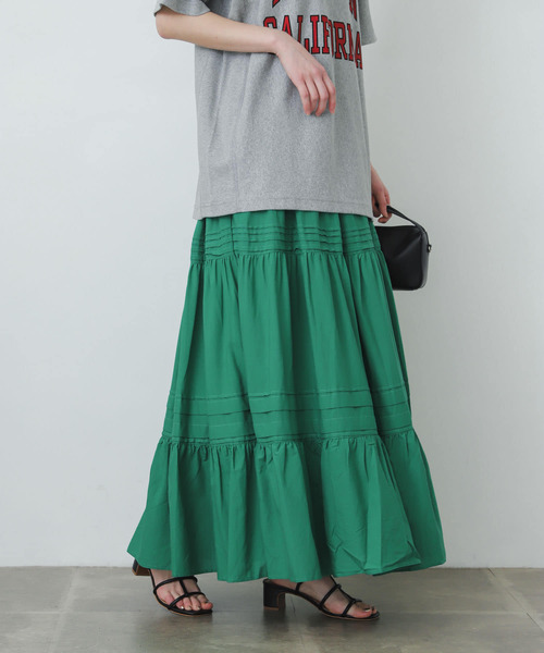 SENSE OF PLACE by URBAN RESEARCH（センスオブプレイスバイアーバンリサーチ）の「タックティアードスカート（スカート・レディース・グリーン/ブラック/オフホワイト・ONE）」の12枚目の写真