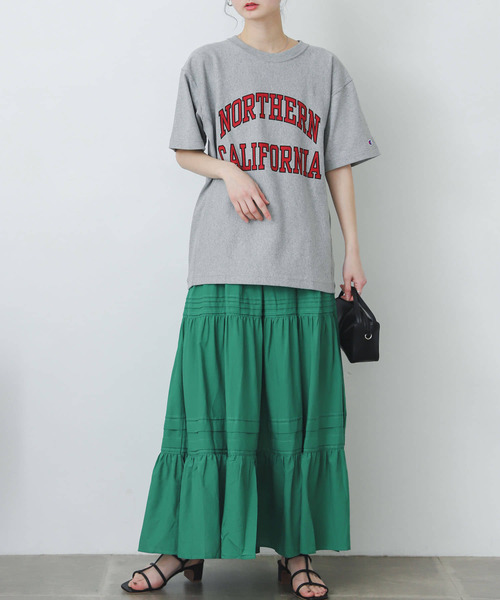SENSE OF PLACE by URBAN RESEARCH（センスオブプレイスバイアーバンリサーチ）の「タックティアードスカート（スカート・レディース・グリーン/ブラック/オフホワイト・ONE）」の8枚目の写真